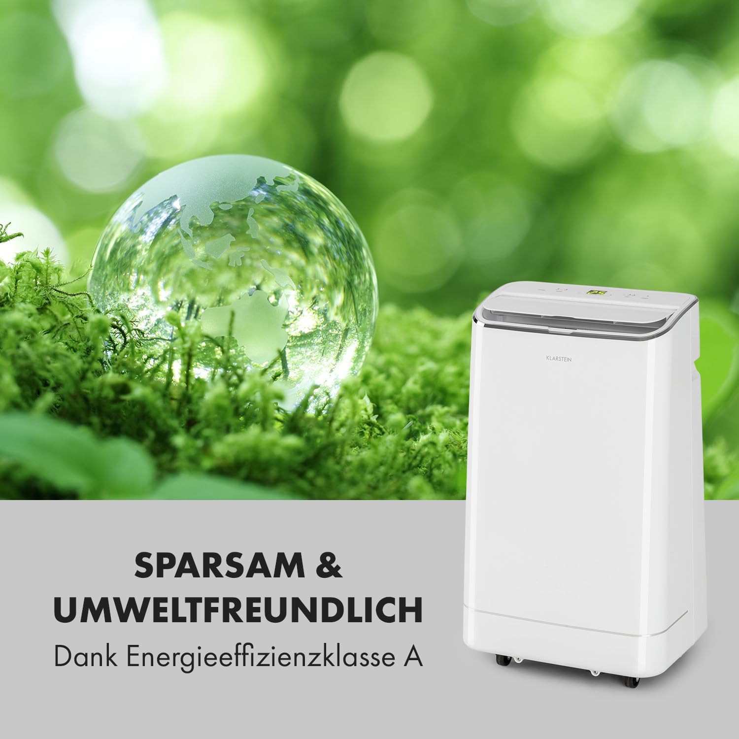 Klarstein Condizionatore Portatile 3 in 1 con Tubo di Scarico, Ventilatore, Deumidificatore e Modalità Notte, Climatizzatore Piccolo e Portatile per Casa e Ufficio, 12000 BTU Basso Consumo