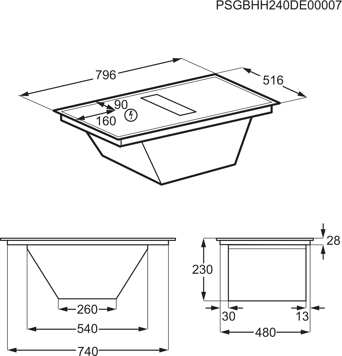AEG piano cottura a induzione autonomo 80cm con cappa integrata / Prodotto in Germania / 4 zone cottura Flexi con funzione Bridge (combinazione di 2 zone) / Funzione automatica della cappa / Filtro a carbone attivo / COLI84COXB