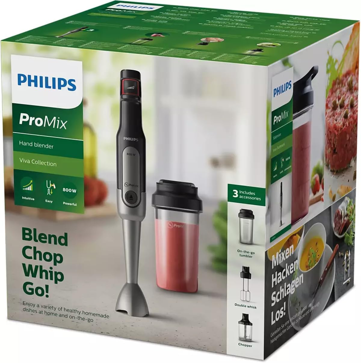 Philips Stabmixer – 800W, mit Spritzschutz, ProMix und SpeedTouch, wei (HR2650/90)