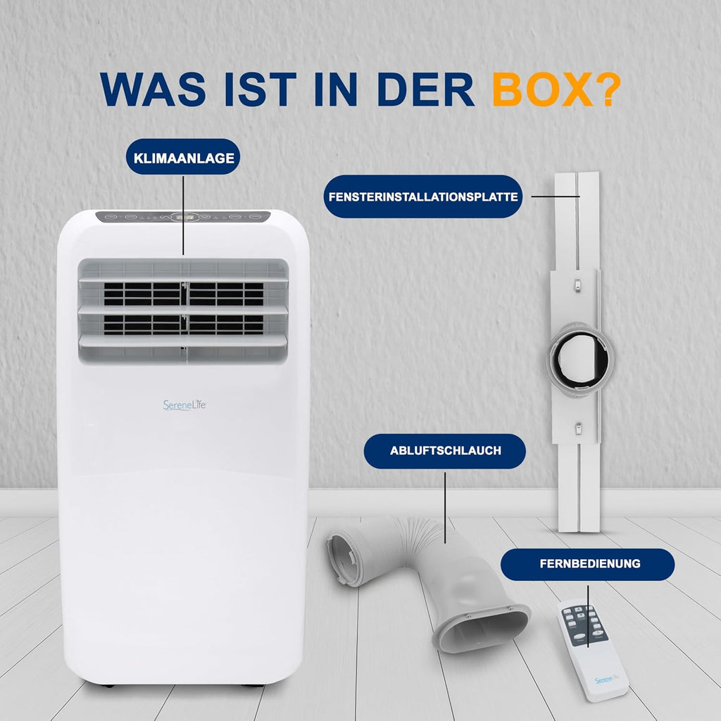SereneLife Climatizzatore portatile, dispositivo di raffreddamento ad aria mobile 3 in 1 con tubo di scarico - Refrigeratore ad aria, deumidificatore e ventilatore, climatizzatore 9.000 BTU, 1,5 L umidità/ora, raffredda ambienti fino a 42 m