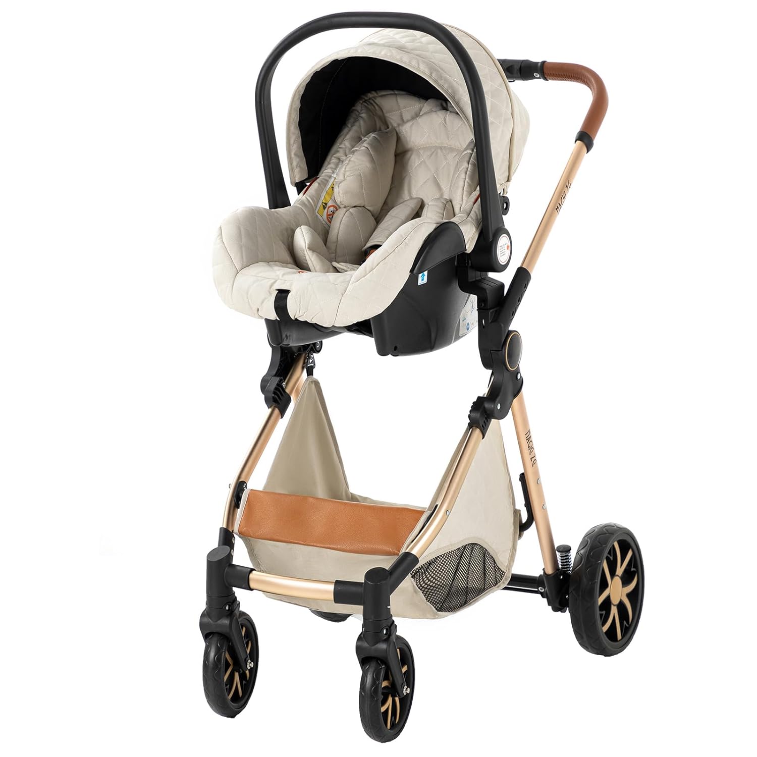 Sianldcone Passeggino 3 in 1, Set Passeggino con Tessuti di Alta Qualità, Sistemi di Viaggio con Spinta Reversibile, Passeggino Combinato a Vista Aperta Set Completo 3 in 1 (V9 Cachi)