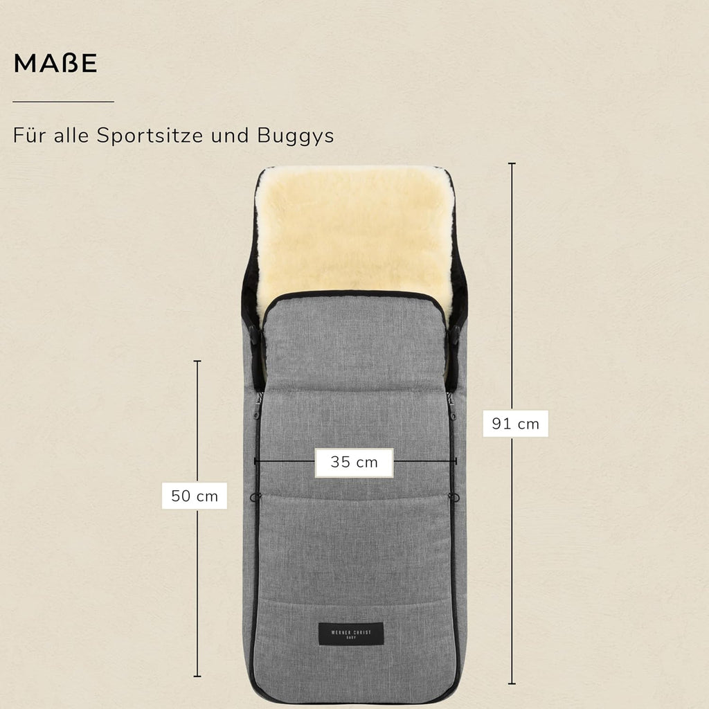 WERNER CHRIST BABY, Kinderwagen-Fußsack CORTINA – Thermo Winterfußsack (Kinder ab 6 - bis 36 Monate), mit herausnehmbarer Lammfelleinlage, medizinisches Fell, in Black (schwarz)