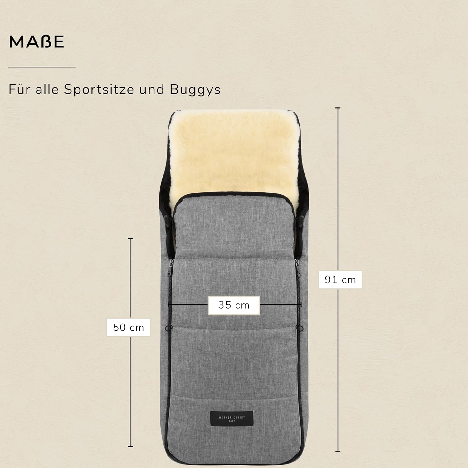 WERNER CHRIST BABY, Kinderwagen-Fußsack CORTINA – Thermo Winterfußsack (Kinder ab 6 - bis 36 Monate), mit herausnehmbarer Lammfelleinlage, medizinisches Fell, in Black (schwarz)