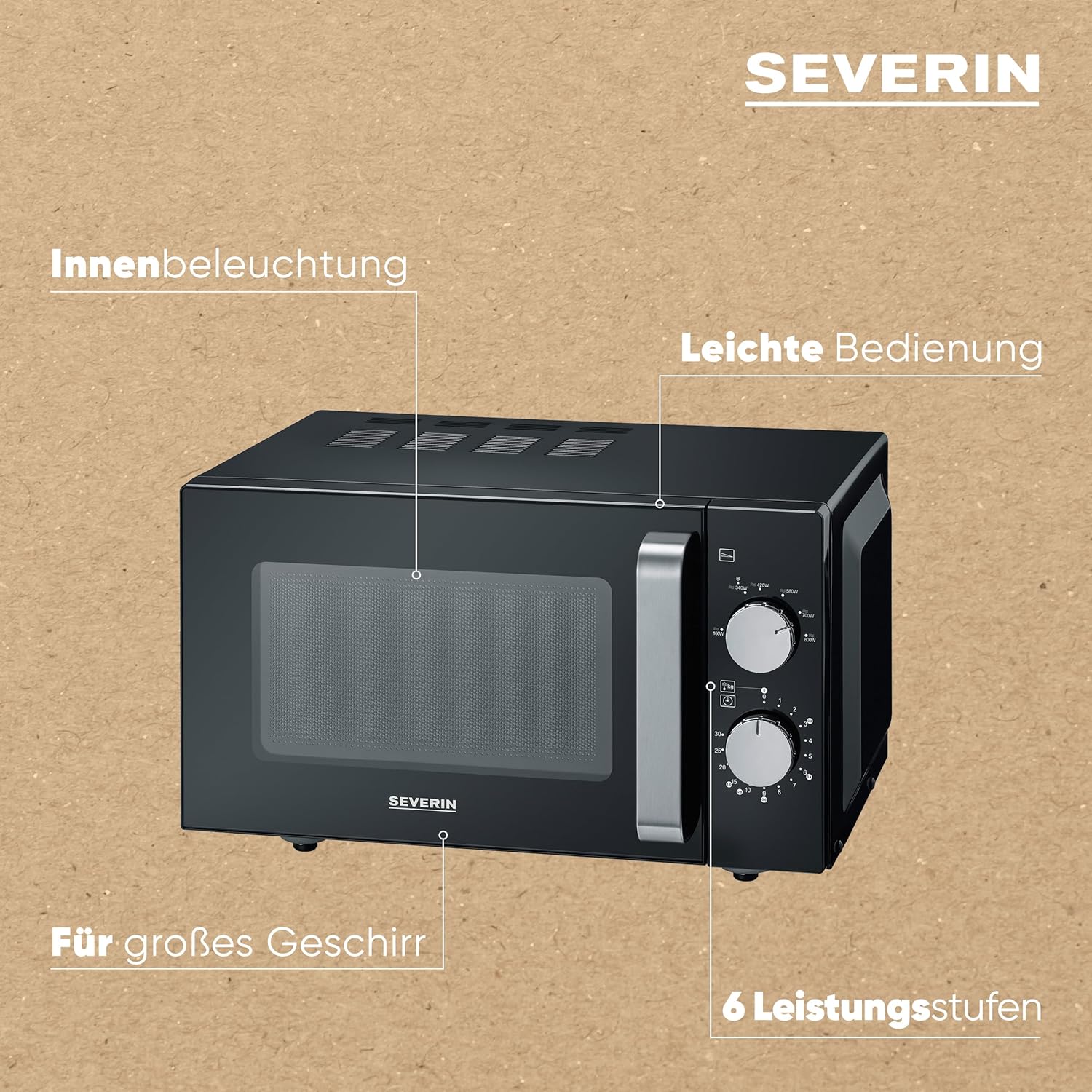 SEVERIN 2-in-1 Mikrowelle mit Grill 800 W, Grillofen mit 25 L Kapazitt und 9 Leistungsstufen, Mikrowelle mit Grillrost und Drehteller, silber, MW 7785