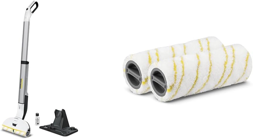 Kärcher Lavapavimenti elettrico EWM 2, lavapavimenti senza fili con 2 rulli in microfibra rotanti, durata della batteria: circa 20 min, capacità di superficie per carica della batteria: circa 60 m², bianco