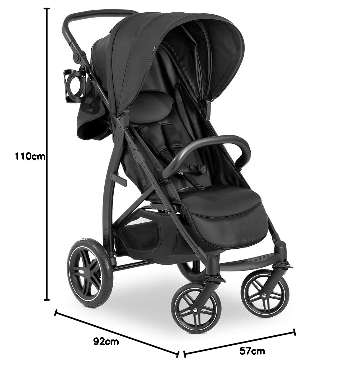 hauck Buggy Rapid 4D für Kinder ab Geburt bis 22 kg mit Liegefunktion, Gummireifen, Getränkehalter, UPF 50+, Klein Zusammenklappbar, XL Korb bis 3 kg (Black)