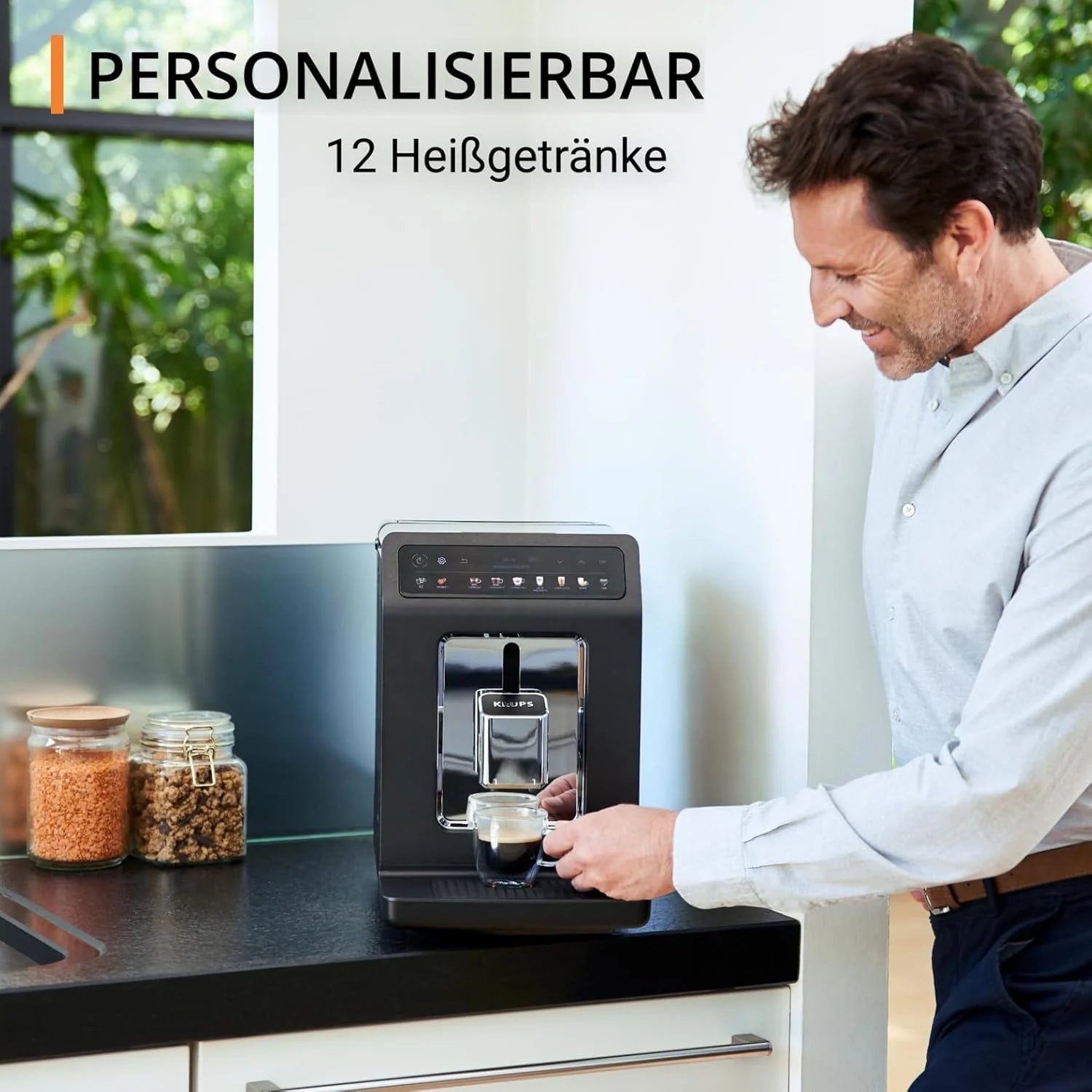 Krups Evidence One Macchina da Caffè Automatica con Tubo per il Latte, 12 Bevande, Funzione 2 Tazze, Display a Colori, Macchina del Caffè, Sigillo TÜV, Nero, EA895N10, Meteor Graphit
