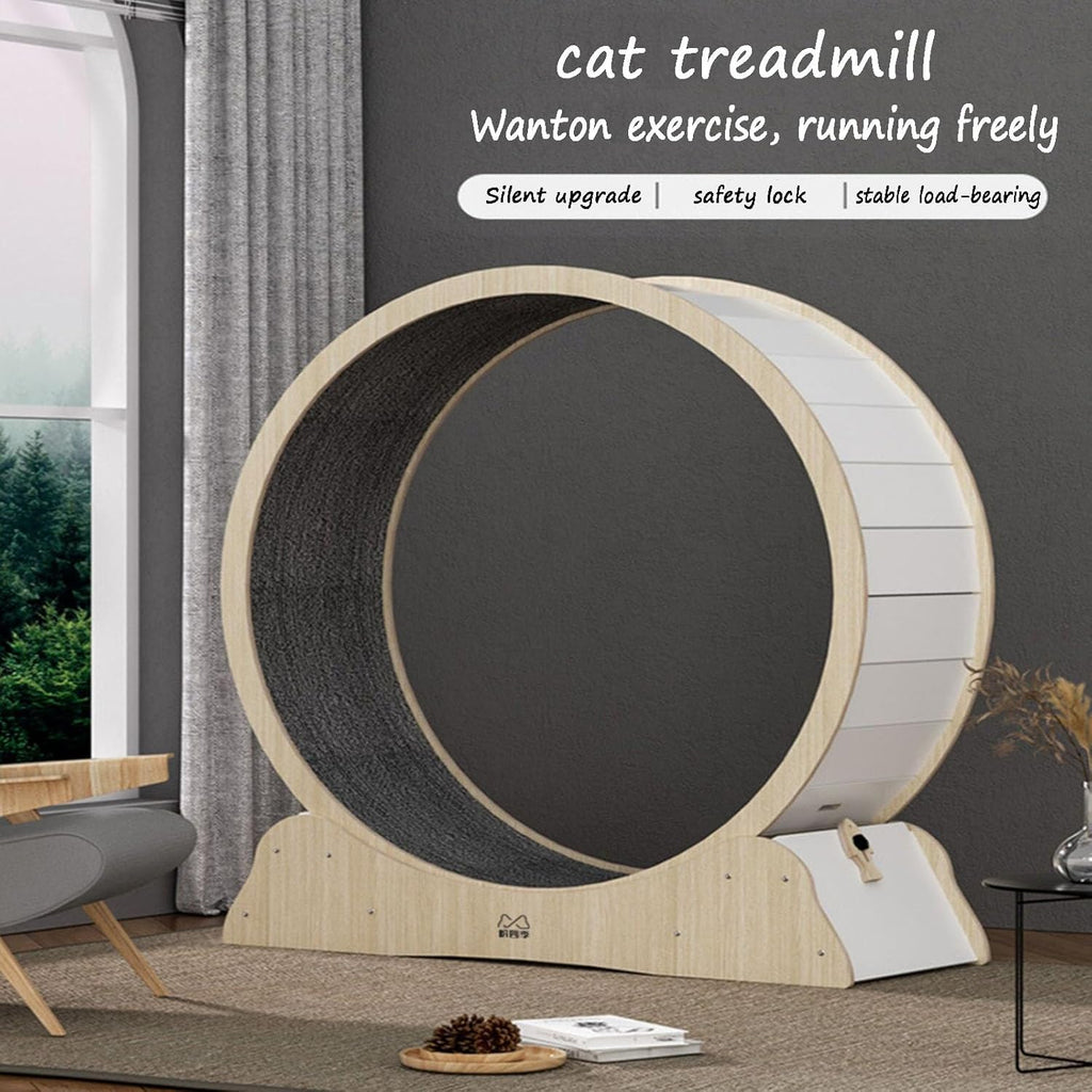 Cat Treadmill for Home Cats, Silent Cat Wheel, High Fibre Furniture Plate, Grade E1/Solid Wood Multilayer Plate with Locking Buckle, No Pinching of the Feet, S Solidwood