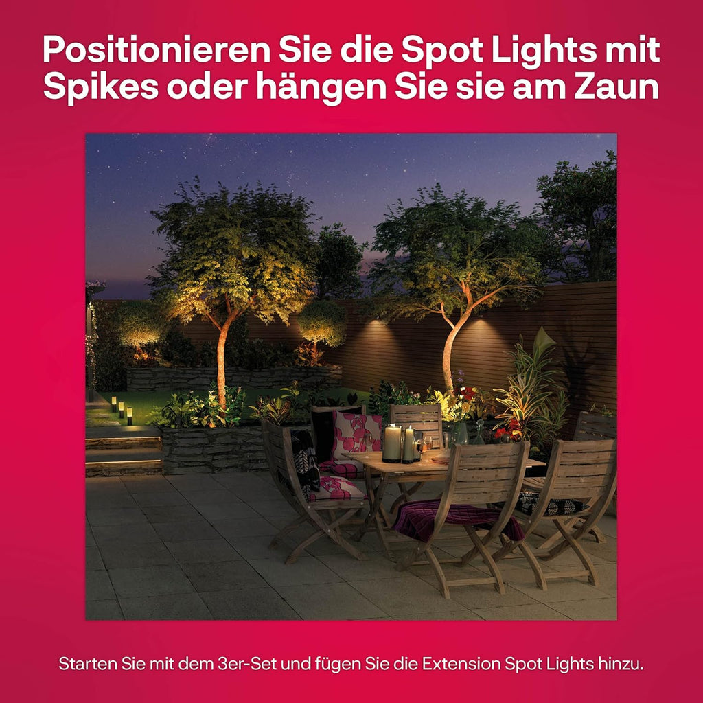 innr Smart Gartenstrahler, Zigbee, Funktioniert mit Hue* und Alexa (Bridge erforderlich), White & Color, LED Strahler, Spotlicht außen, Außenlampe, IP67 wasserdicht, Komplettset (3-Pack)