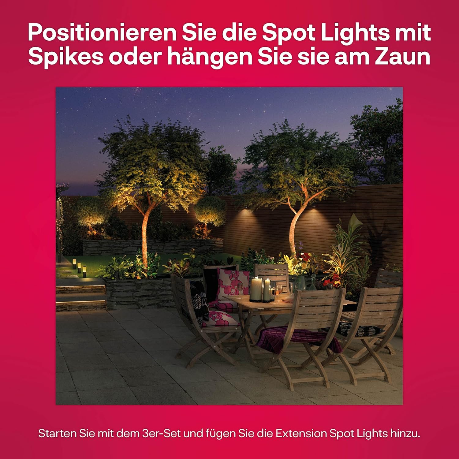innr Smart Gartenstrahler, Zigbee, Funktioniert mit Hue* und Alexa (Bridge erforderlich), White & Color, LED Strahler, Spotlicht außen, Außenlampe, IP67 wasserdicht, Komplettset (3-Pack)
