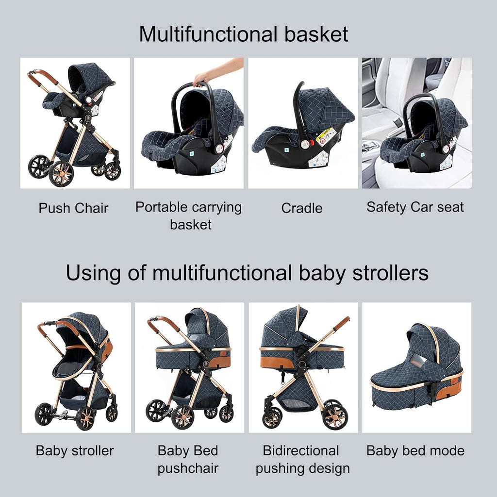 Sianldcone Passeggino 3 in 1, Set Passeggino con Tessuti di Alta Qualità, Sistemi di Viaggio con Spinta Reversibile, Passeggino Combinato a Vista Aperta Set Completo 3 in 1 (V9 Cachi)