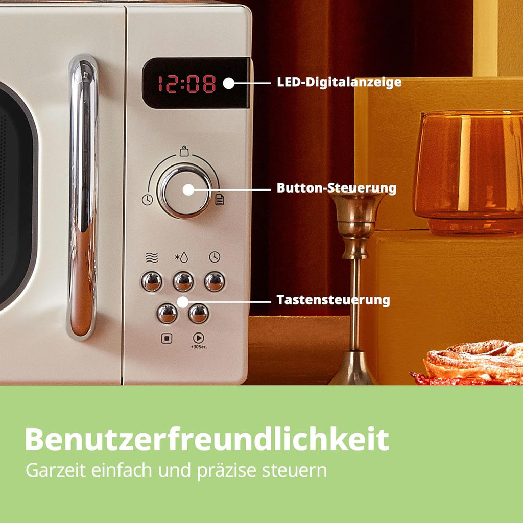Comfee CMSN 20 wh Microonde/Solo microonde con 5 livelli di potenza/Illuminazione interna/Funzione di scongelamento facile/Piatto girevole a 360°/Due manopole rotanti/20L/700W/Bianco, Meccanico