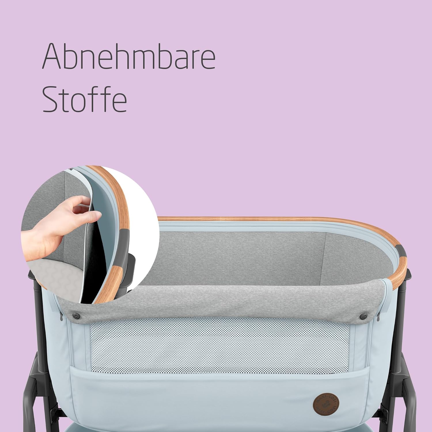 Maxi-Cosi Iora Beistellbett Baby, Faltbares Co-Sleeper, 0–6 Monate, max. 9 kg, 4 Neigungs- und 5 Höhenstufen, Leichtes Schieben, Bequeme Matratze, Großer Korb, Leicht zu Tragen, Essential Grey