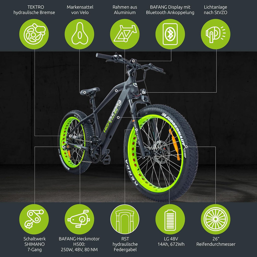 Highphoria Bici Elettrica Adulti, E-Bike 250W 25 km/h con Batteria, Motore Potente, Cambio a Catena, E-Mountain Bike con Forcella Ammortizzata Idraulica Pedelec per Uomo e Donna