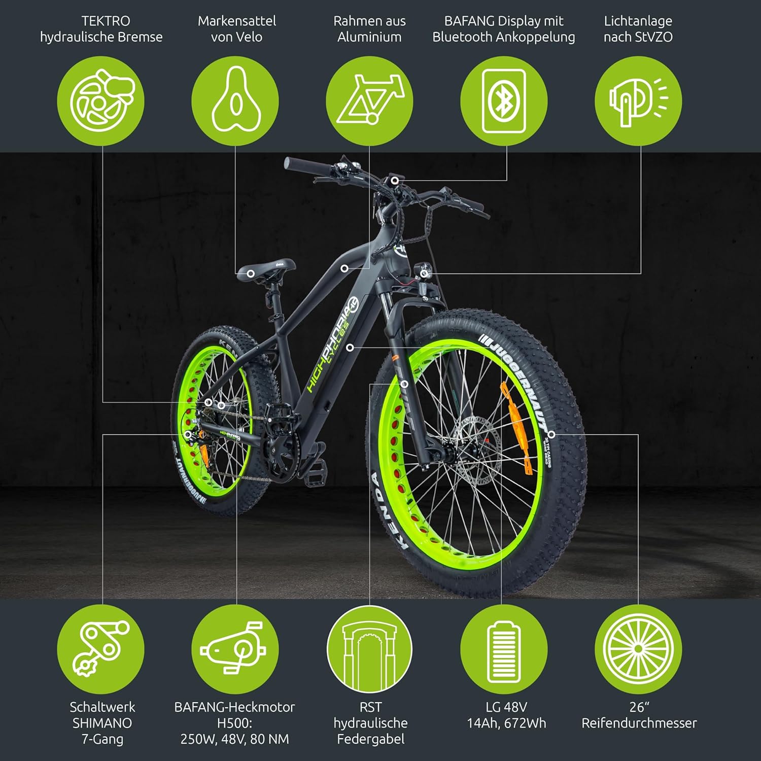Highphoria Bici Elettrica Adulti, E-Bike 250W 25 km/h con Batteria, Motore Potente, Cambio a Catena, E-Mountain Bike con Forcella Ammortizzata Idraulica Pedelec per Uomo e Donna