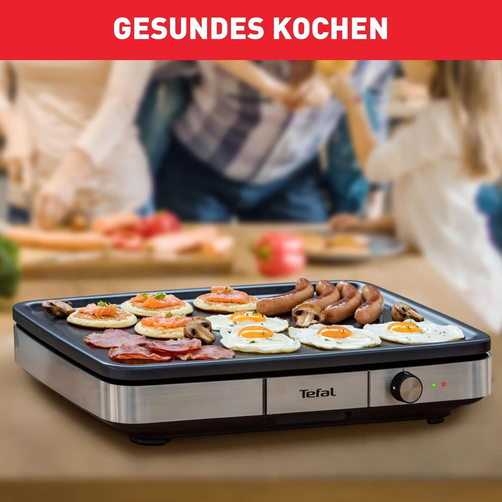 Tefal Maxi Plancha Elektro-Tischgrill CB690D, Extra groß, Antihaft Teppanyaki Platte, Leichte Reinigung, Innen und außen nutzbar, Inkl. abnehmbarem Windschutz + Spatel, 2300W, Schwarz/Silber