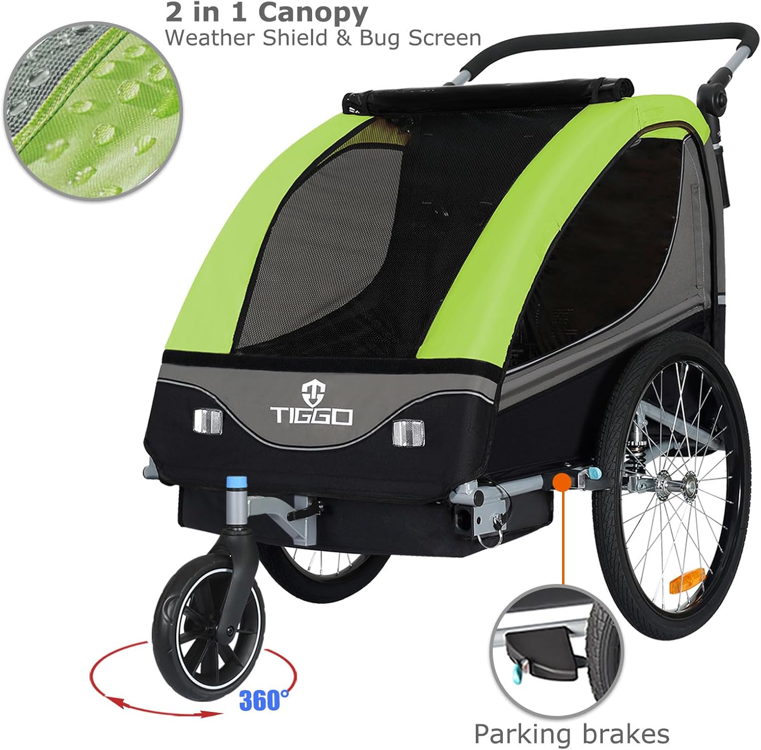 Tiggo S2 Rimorchio per Bambini con Sospensioni Jogger 2 in 1 Passeggino Bicicletta Rimorchio Girevole a 360°