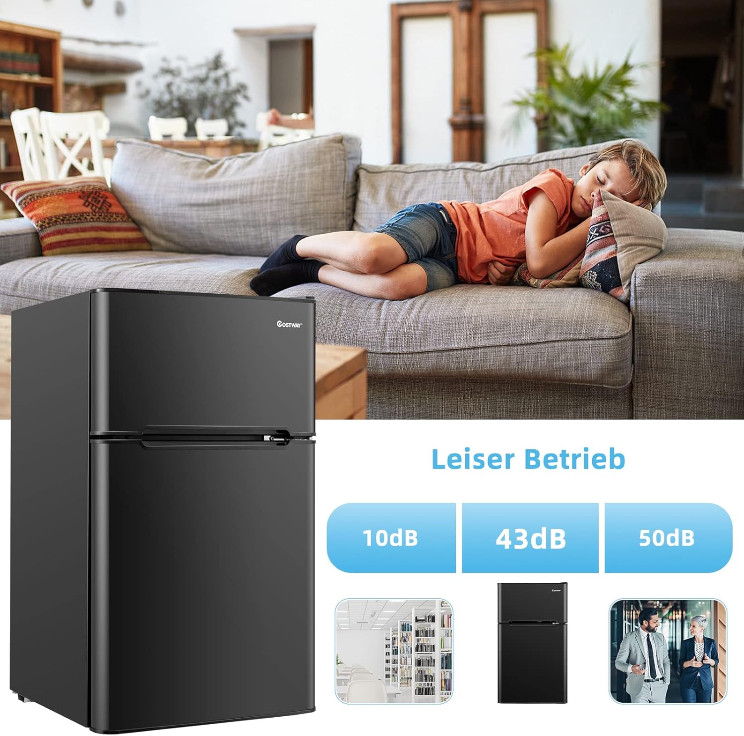 COSTWAY Frigorifero 90L con Congelatore 27L Combinato Frigo-Congelatore Verticale Congelatore Mini Frigo (bianco)