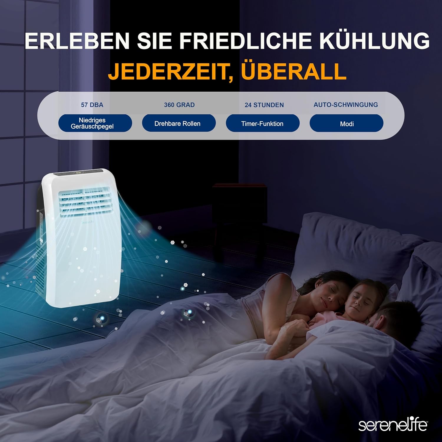 SereneLife Climatizzatore portatile, dispositivo di raffreddamento ad aria mobile 3 in 1 con tubo di scarico - Refrigeratore ad aria, deumidificatore e ventilatore, climatizzatore 9.000 BTU, 1,5 L umidità/ora, raffredda ambienti fino a 42 m