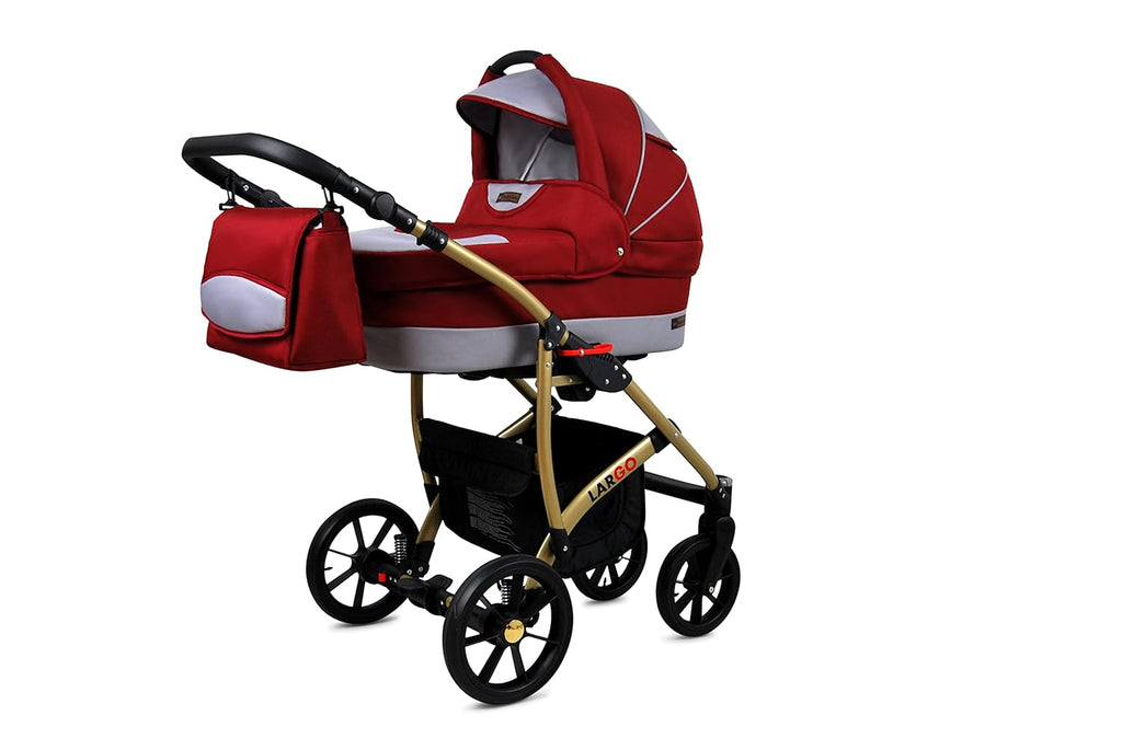 BabyLux Largo 2-in-1 Baby Kinderwagen Tief und Kinderwagen mit Zubehör Verstellbar und faltbar Aluminiumkonstruktion Wasserdicht Nicht abnehmbare Räder Brown Cream White Frame