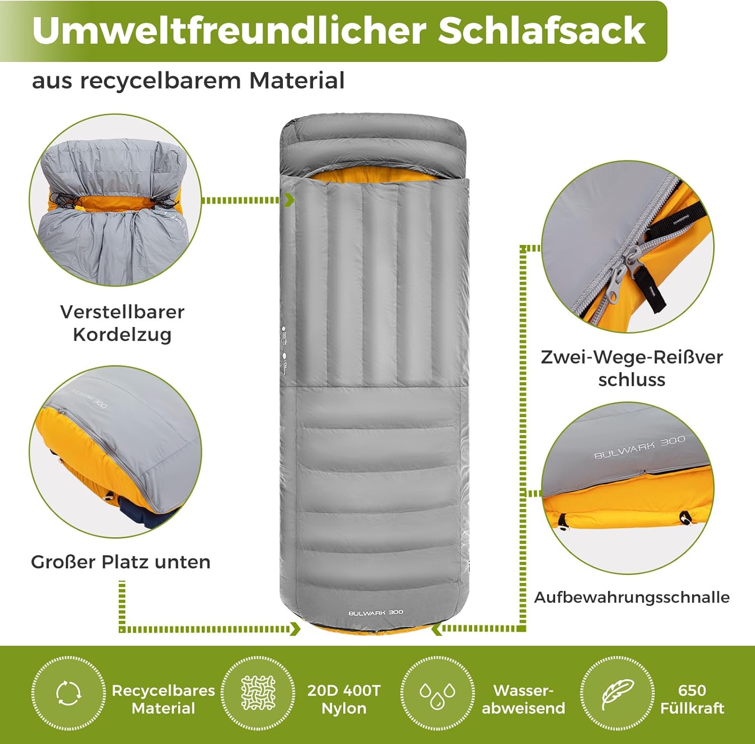 ATEPA Daunen Schlafsack Winter mit abnehmbare Decke, daunen Schlafsack XXL für 3-4 Jahreszeiten mit mattenbefestigung, Fußkasten, Zwei-Wege-Reißverschluss, Camping Outdoor