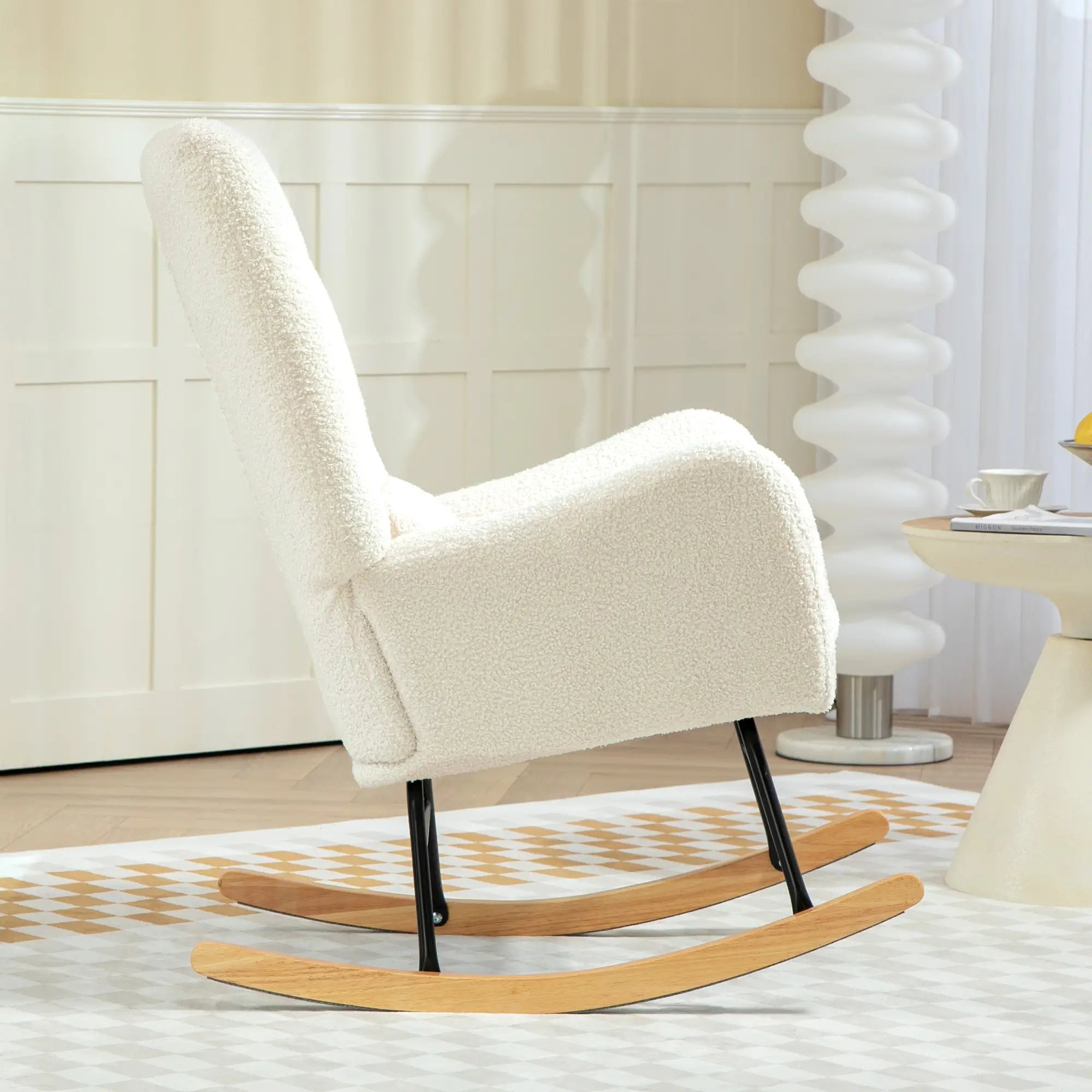 HOMCOM Sedia a Dondolo da Soggiorno con Dondolio Lieve, Tessuto Teddy, Bianco Crema