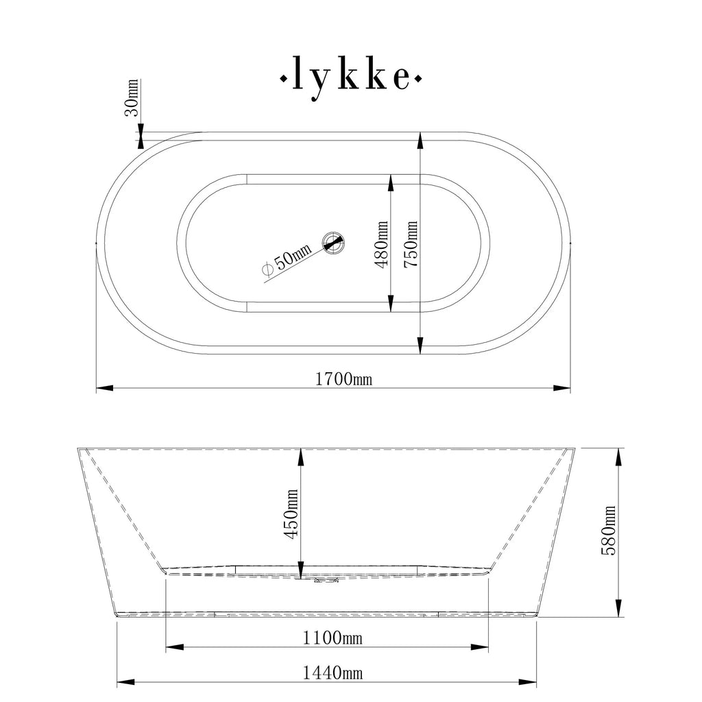 Lykke Badewanne Polar Deluxe 1700x750x580mm, wei