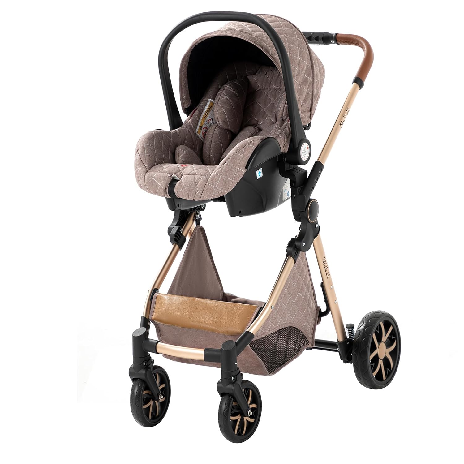 Sianldcone Passeggino 3 in 1, Set Passeggino con Tessuti di Alta Qualità, Sistemi di Viaggio con Spinta Reversibile, Passeggino Combinato a Vista Aperta Set Completo 3 in 1 (V9 Cachi)