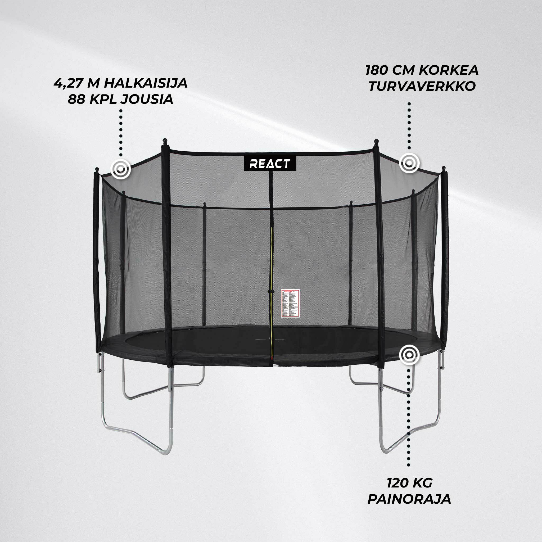 Trampolino React 427cm con rete di sicurezza