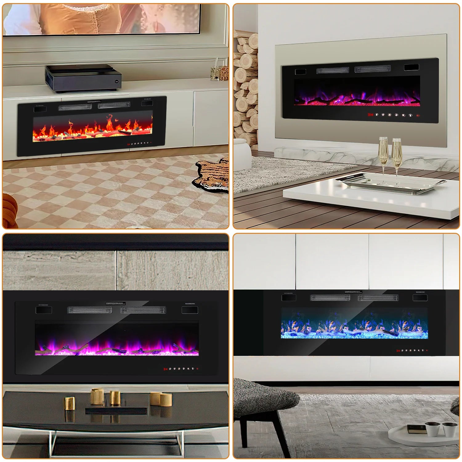Camino elettrico da parete Sonnewelt, termostato regolabile 750W/1500W
