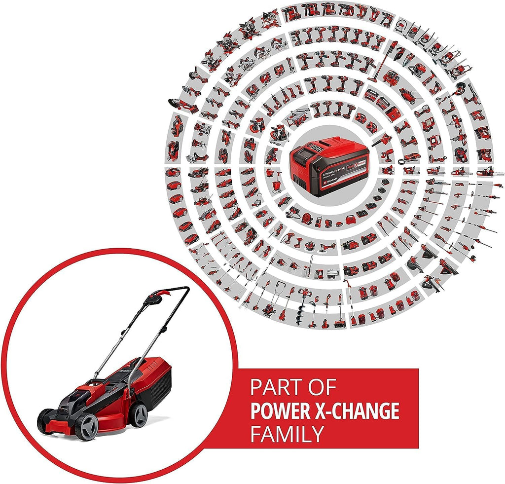 Tosaerba a batteria Einhell City GE-CM 18/30 Li Kit Power X-Change (18 V, larghezza di taglio 30 cm, fino a 150 m², senza spazzole, cesto di raccolta da 25 L, altezza di taglio 30-70 mm, include batteria da 3,0 Ah + caricabatterie)