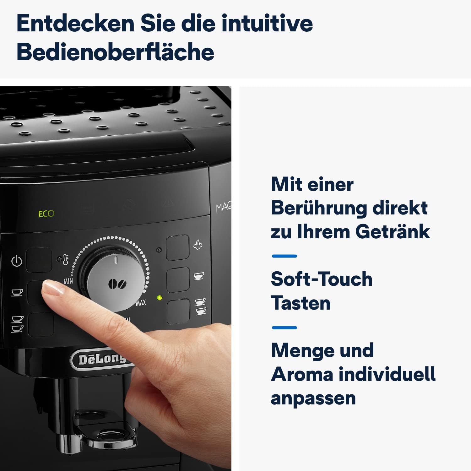 De'Longhi Magnifica Start ECAM222.60.BG, Macchina da Caffè Automatica con Sistema LatteCrema per Cappuccino Automatico, 4 Tasti di Selezione Diretta, Pannello di Controllo Soft-Touch, Funzione x2, 1450W, Nero/Grigio