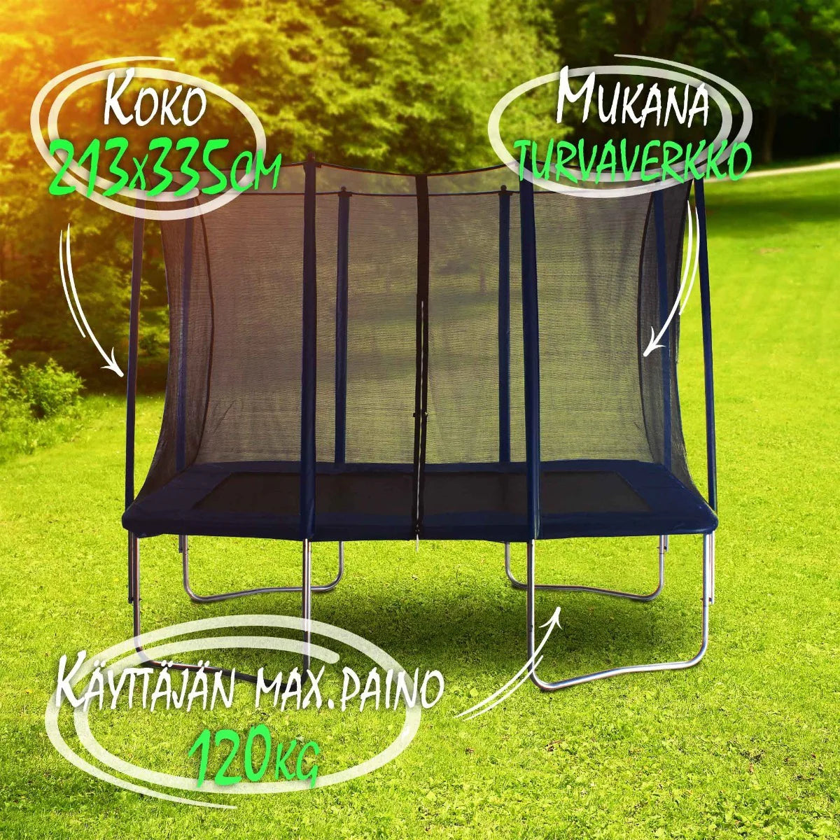 React Trampolino rettangolare 213x335 cm con rete di sicurezza