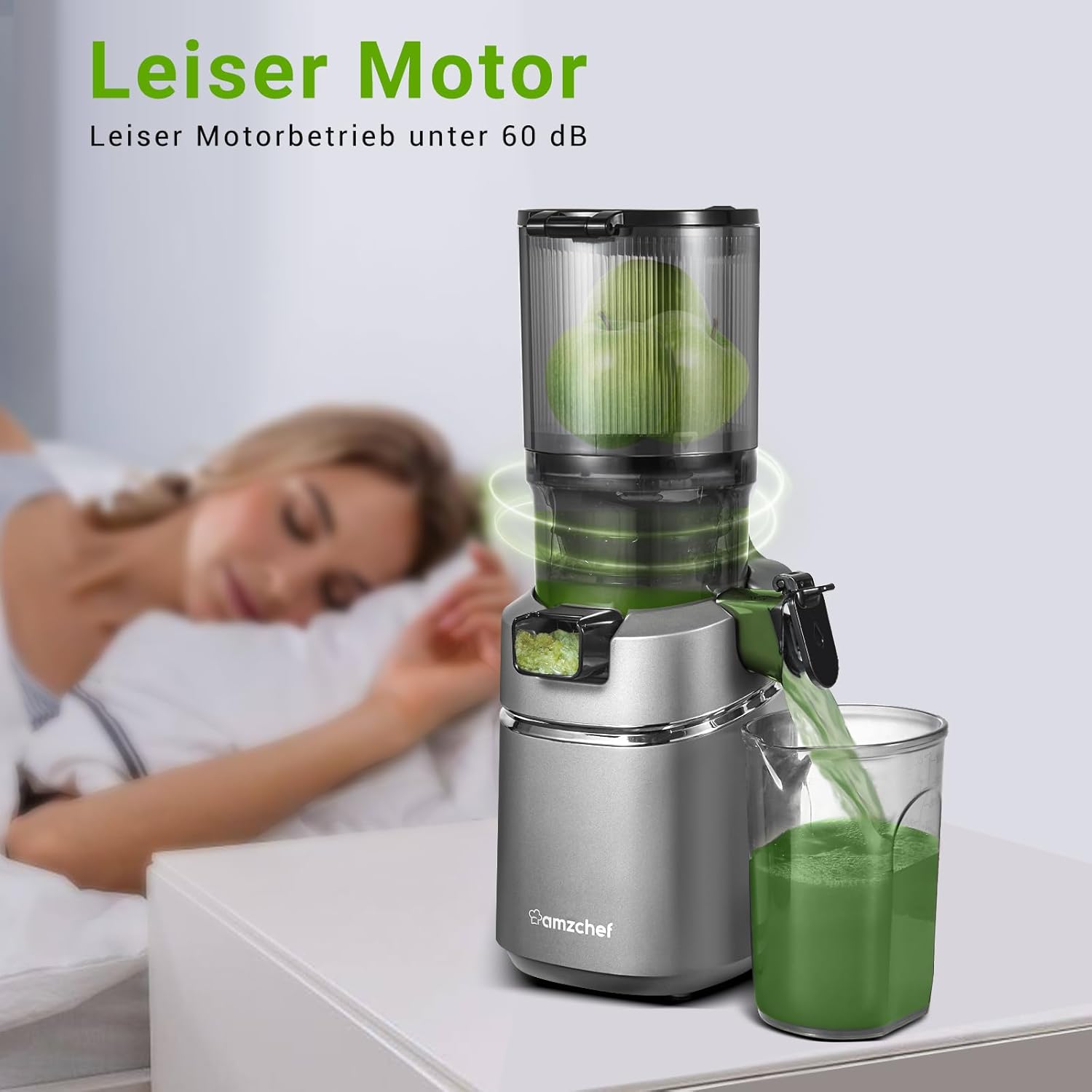 AMZCHEF Estrattore di Succo Automatico Tutto in Uno, Apertura da 135MM e Spremiagrumi da 1,8L per Frutta e Verdura, Estrattore di Succo Lento 250W Vincitore del Test con Triplo Filtro - Nero