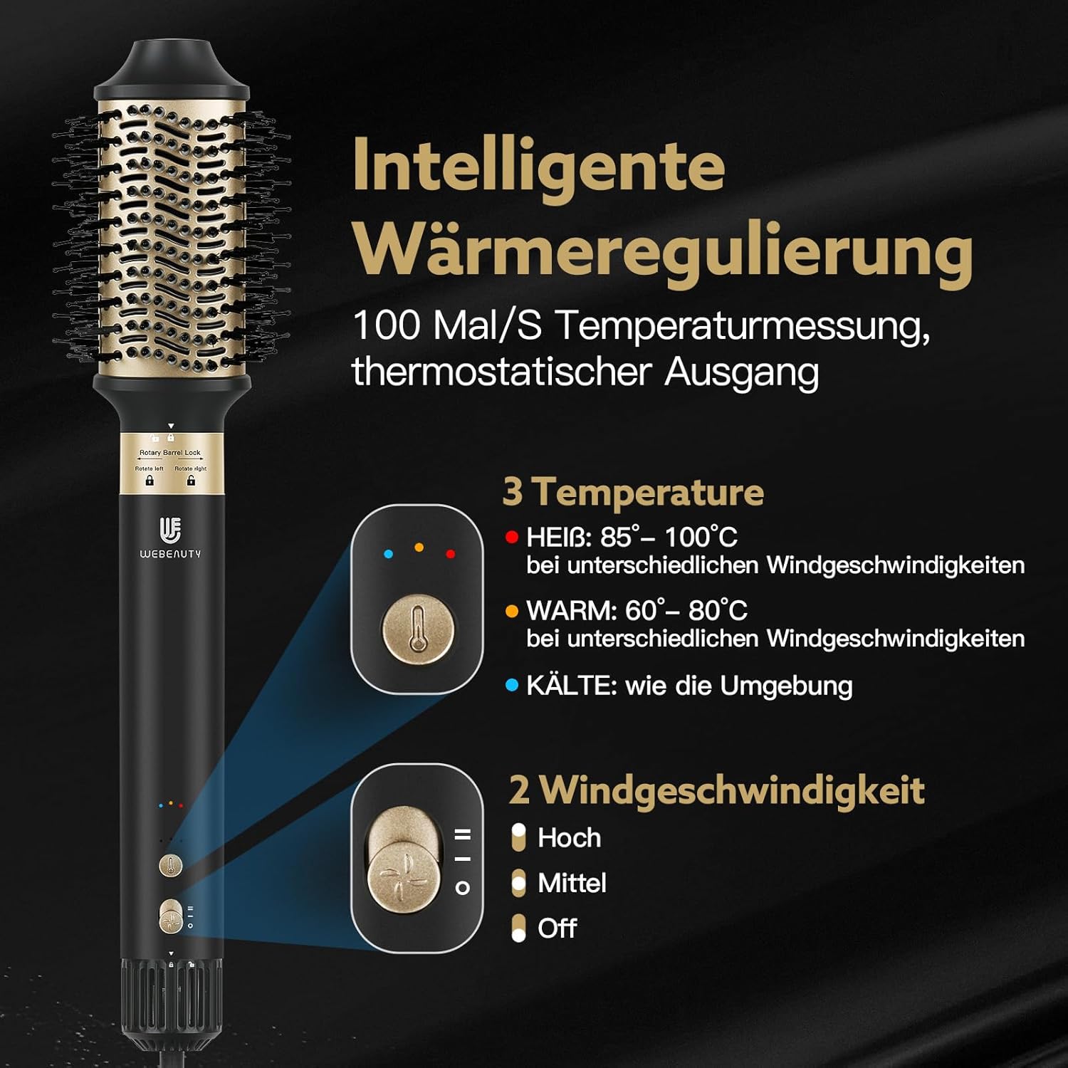 webeauty Asciugacapelli 5 in 1, 110.000 giri/min, 20 m/s, Asciugacapelli brushless ad alta velocità con 200 milioni di ioni negativi con spazzola ad aria calda e arricciacapelli ad aria, Bianco
