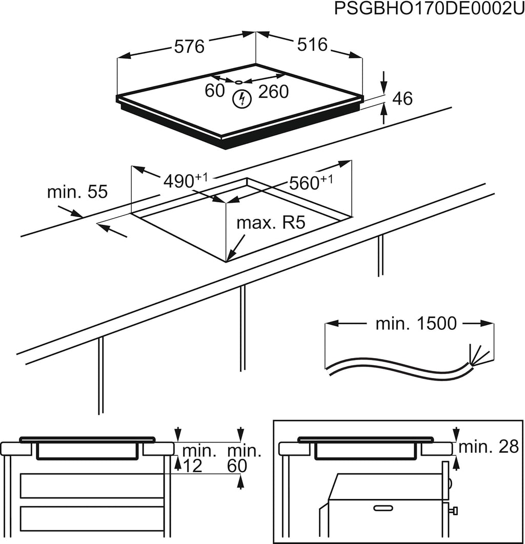 AEG piano cottura a induzione autonomo 80cm con cappa integrata / Prodotto in Germania / 4 zone cottura Flexi con funzione Bridge (combinazione di 2 zone) / Funzione automatica della cappa / Filtro a carbone attivo / COLI84COXB