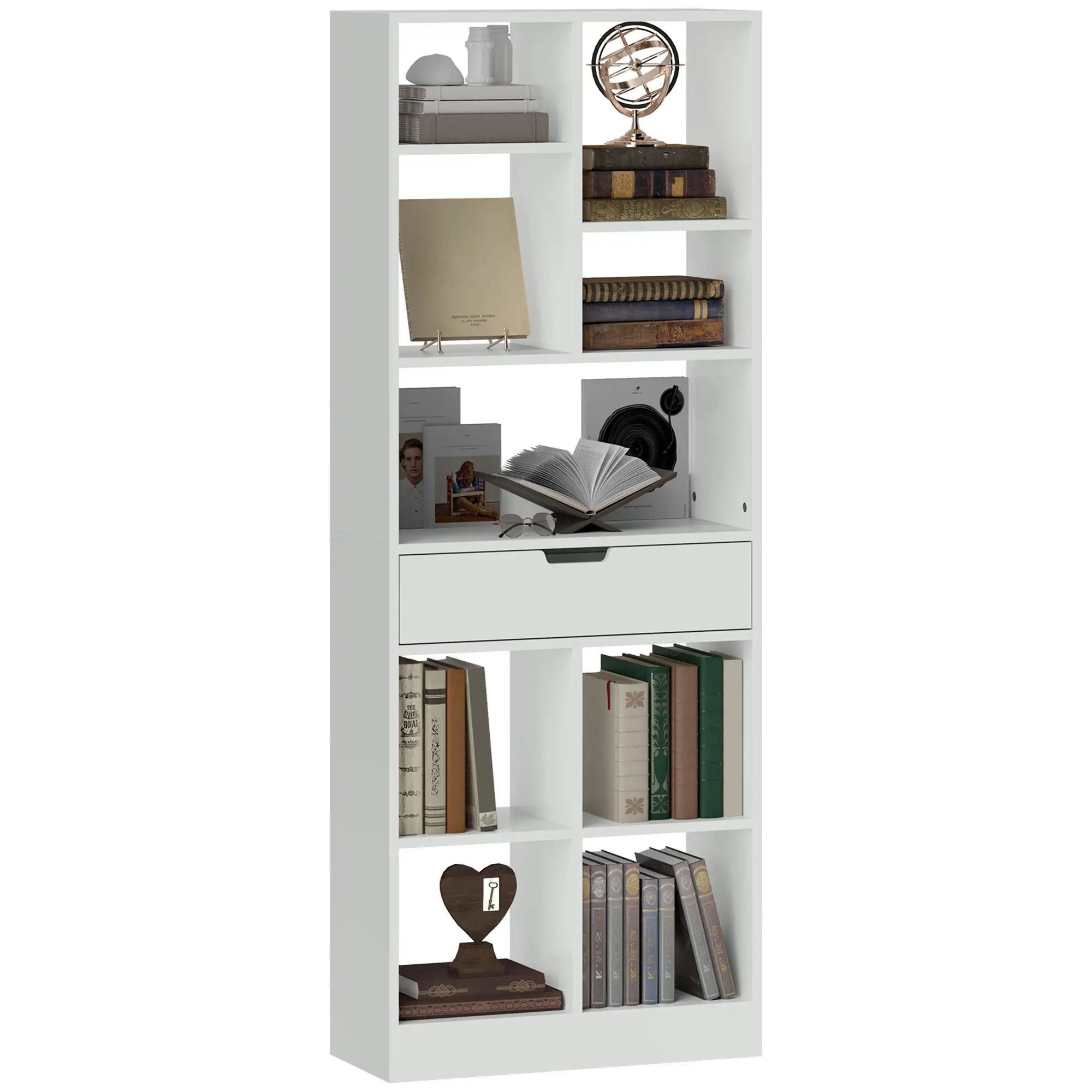 HOMCOM Bücherregal mit Schublade viel Stauraum Weiß