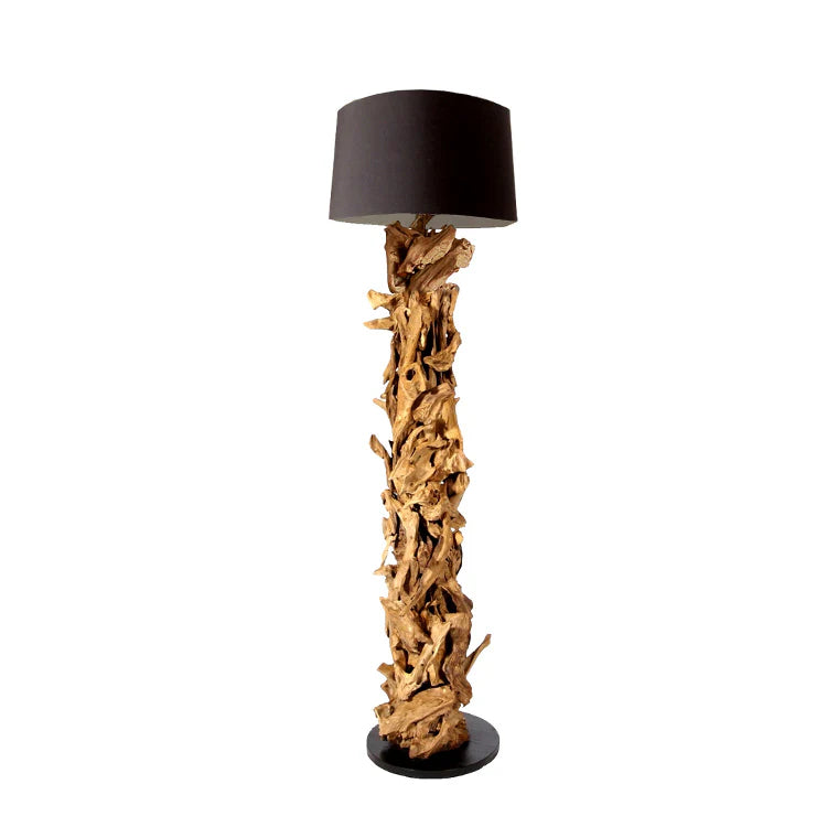 Piantana in legno di recupero CLEON | Altezza 165 cm | Paralume nero