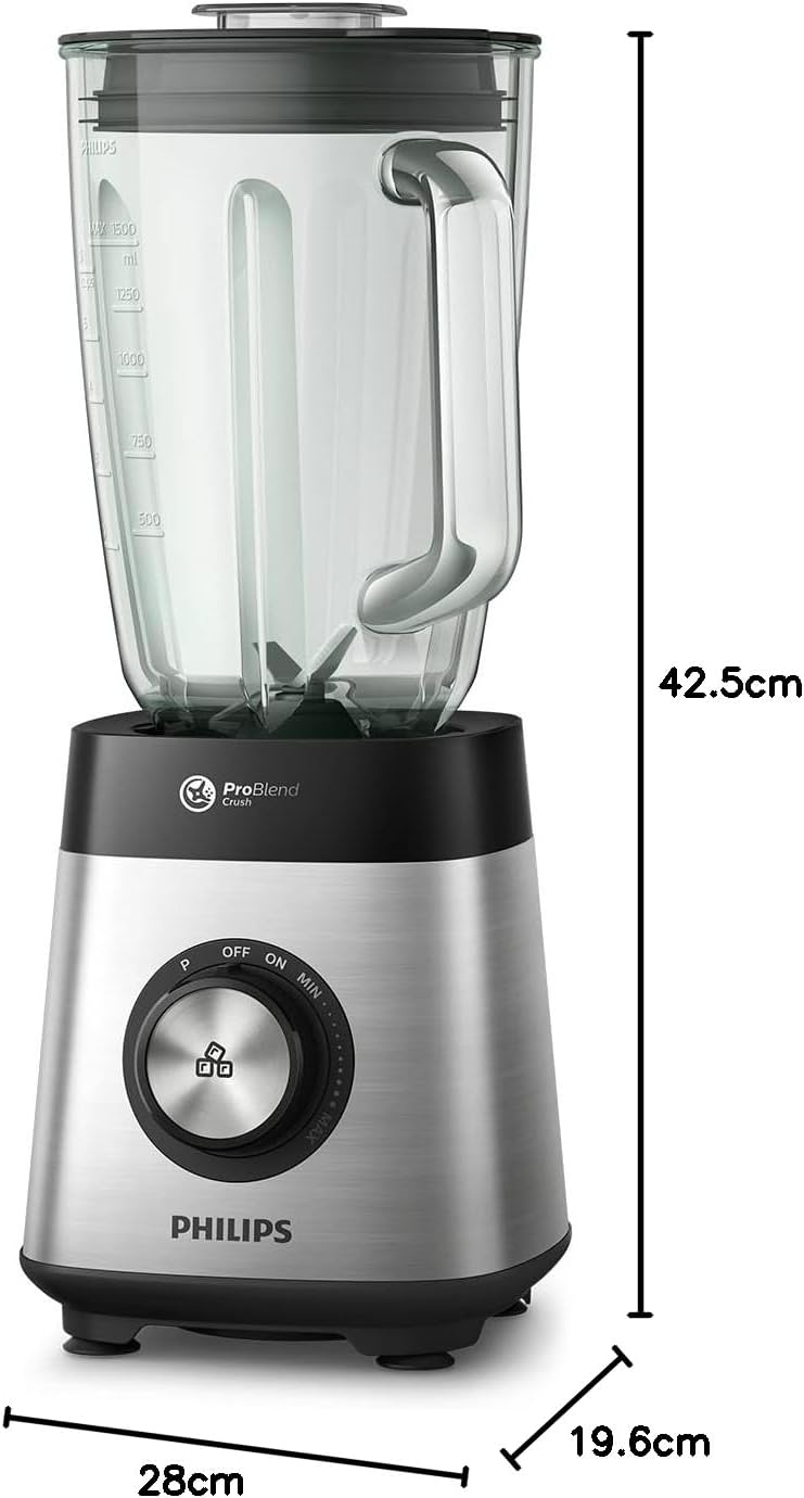 Philips Frullatore da tavolo e per smoothie – 1000 W, caraffa in vetro da 2 litri, app HomeID, velocità variabile, ProBlend Crush, bicchiere da viaggio (HR3573/90)