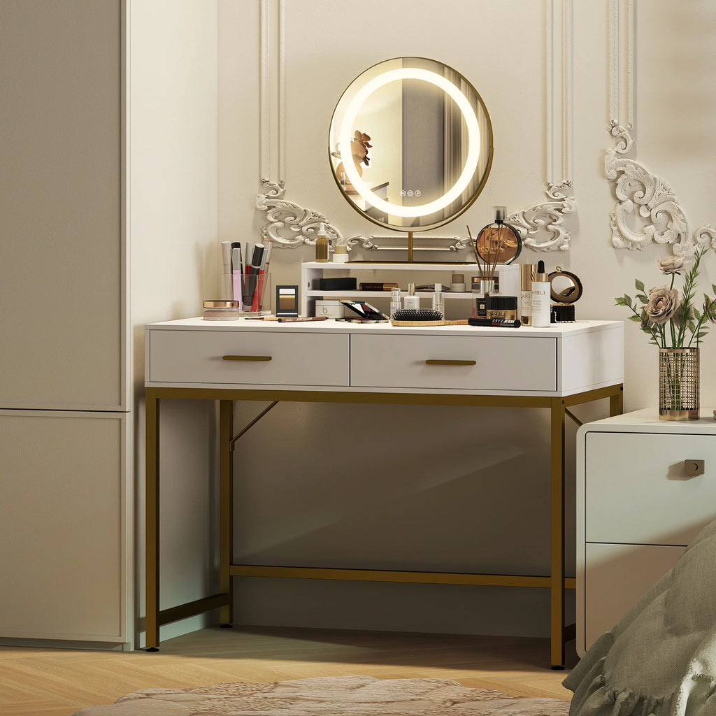 HOMCOM Toeletta con Luci LED e Specchio Girevole a 360° Bianco