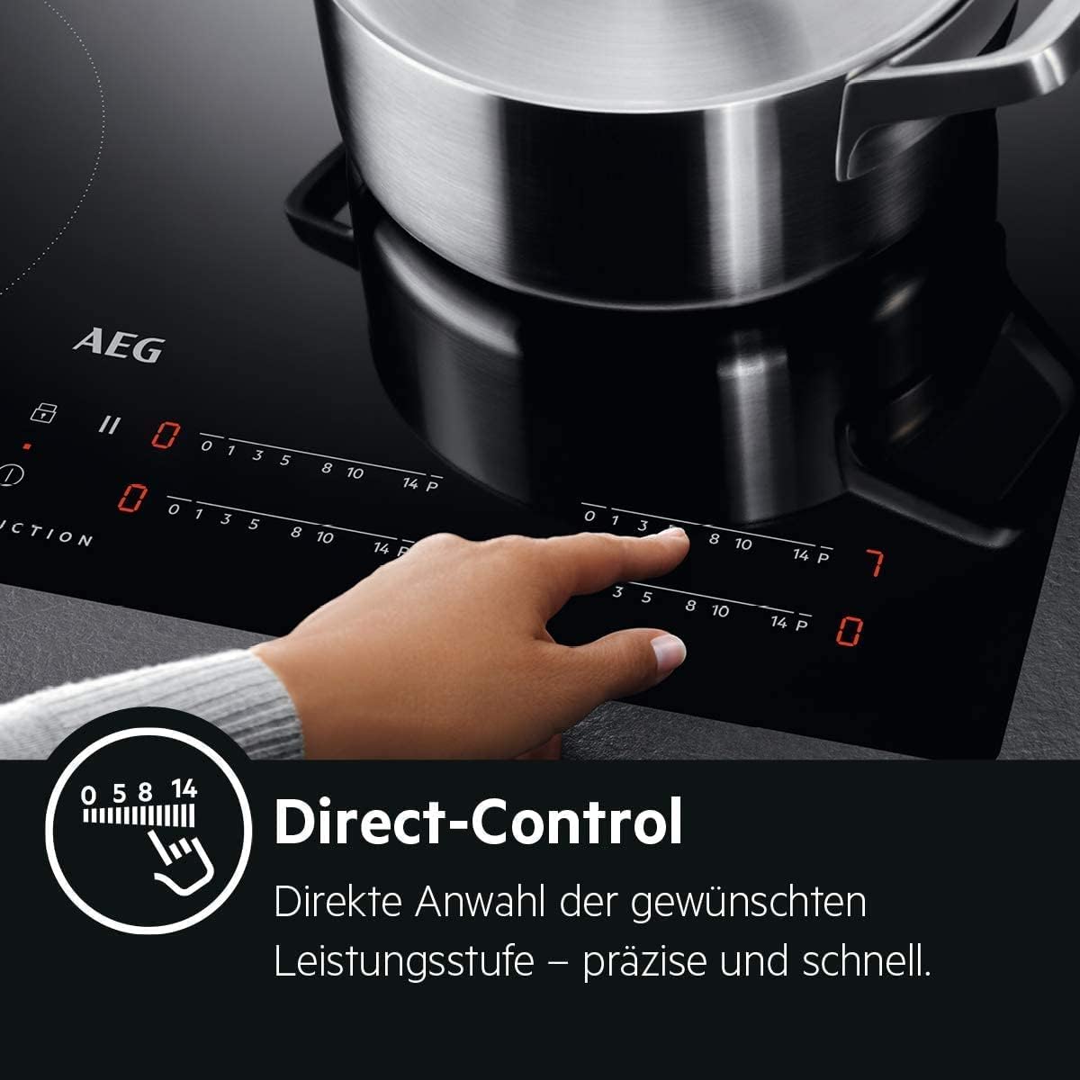 AEG piano cottura a induzione autonomo 80cm con cappa integrata / Prodotto in Germania / 4 zone cottura Flexi con funzione Bridge (combinazione di 2 zone) / Funzione automatica della cappa / Filtro a carbone attivo / COLI84COXB