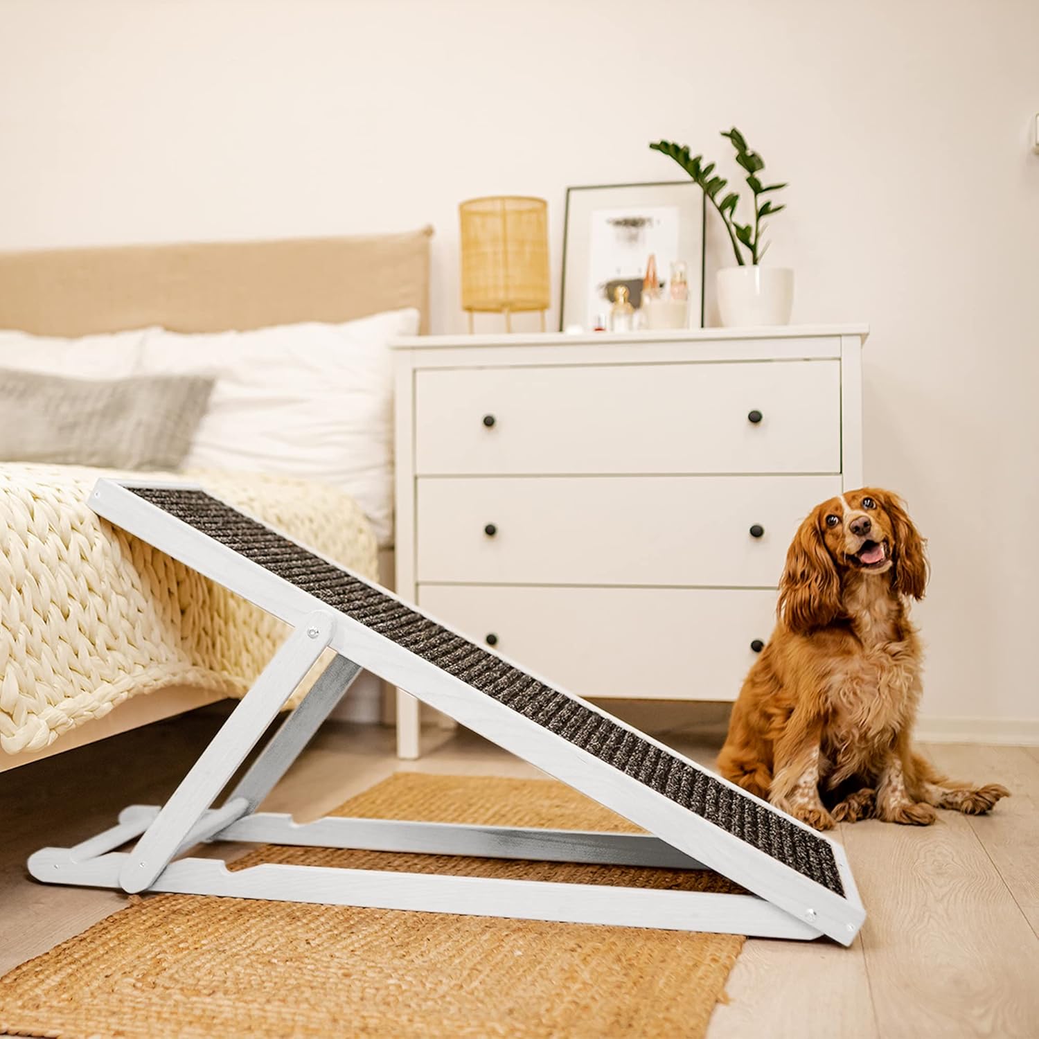 Holtaz Rampa per Cani Rampa per Gatti Scaletta per Cani per Letto o Divano Pieghevole in Legno Petwalk Scala per Cani Rampa di Carico per Animali Domestici con Inserto Antiscivolo Naturale