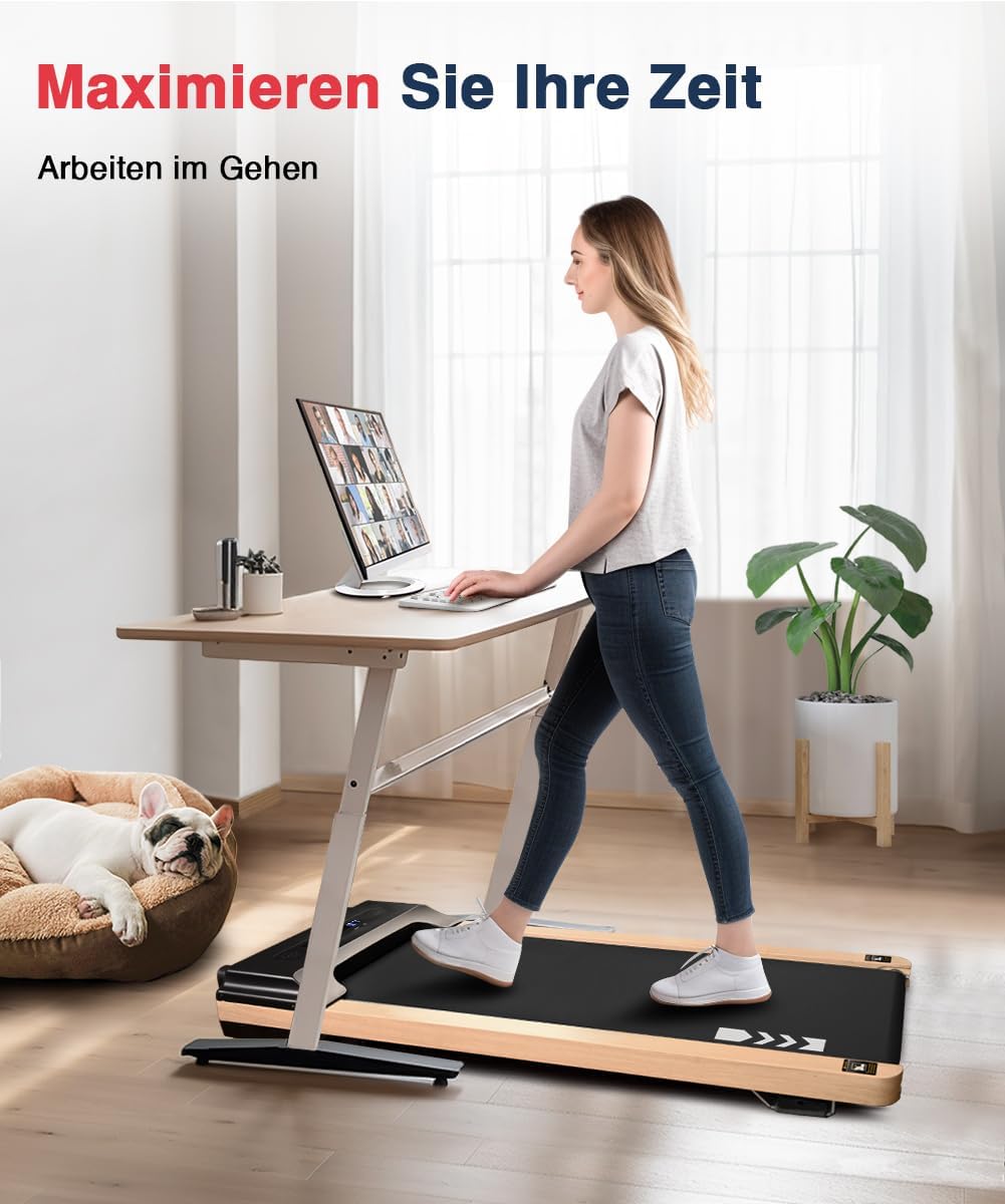 Redliro Walking Pad, Holz Laufband für Zuhause mit Fernbedienung, Kompaktes und leises Laufband Schreibtisch für Zuhause/Büro keine Installation 1-6km/h