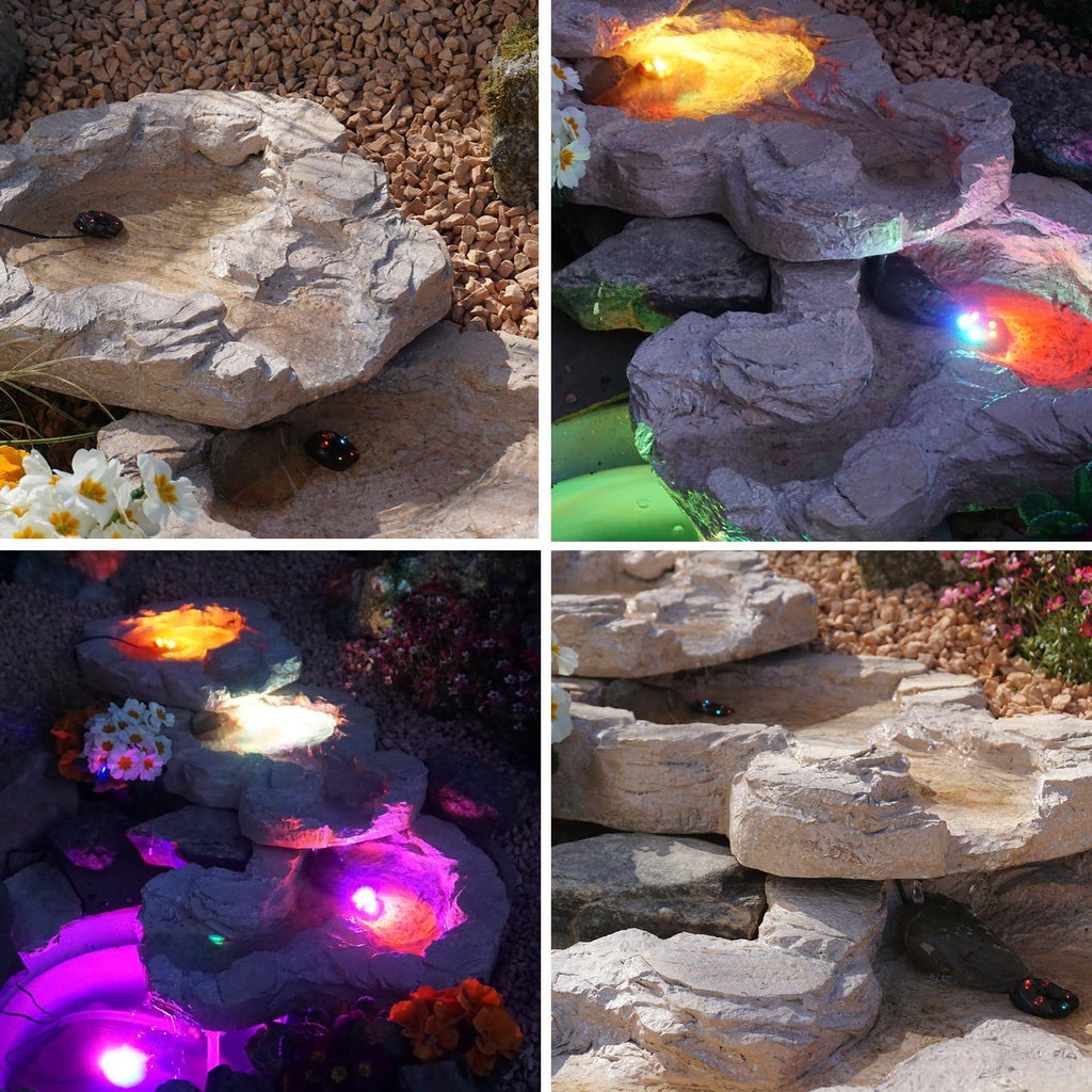 Fontana solare da giardino Bachlauf QUELLBACH II con luce LED/sistema ibrido, FONTANA ORNAMENTALE a 230V, BAGNO PER UCCELLI, CASCATA, LAMPADA DA GIARDINO, POMPA PER STAGNO - GIOCO D'ACQUA per giardino, laghetto da giardino, laghetto