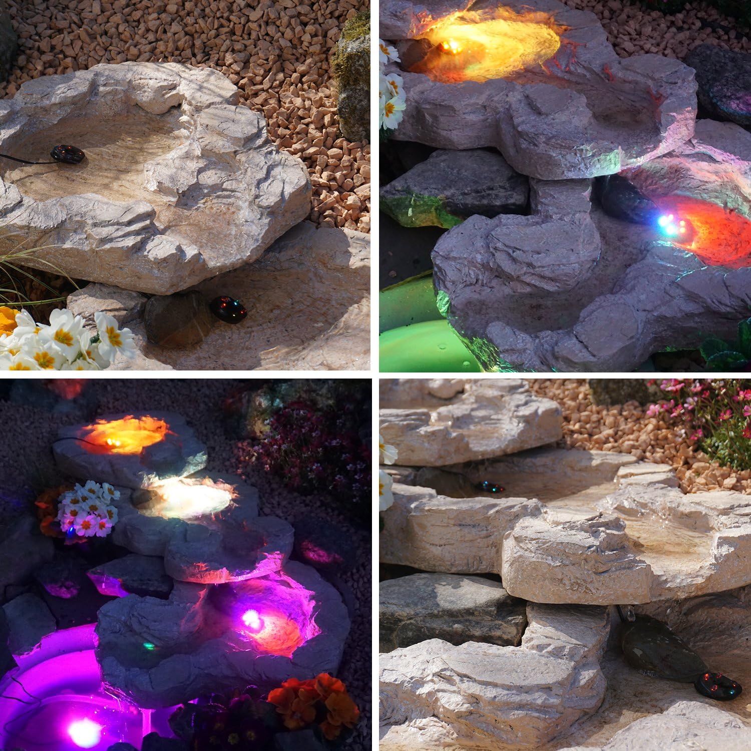 Fontana solare da giardino Bachlauf QUELLBACH II con luce LED/sistema ibrido, FONTANA ORNAMENTALE a 230V, BAGNO PER UCCELLI, CASCATA, LAMPADA DA GIARDINO, POMPA PER STAGNO - GIOCO D'ACQUA per giardino, laghetto da giardino, laghetto