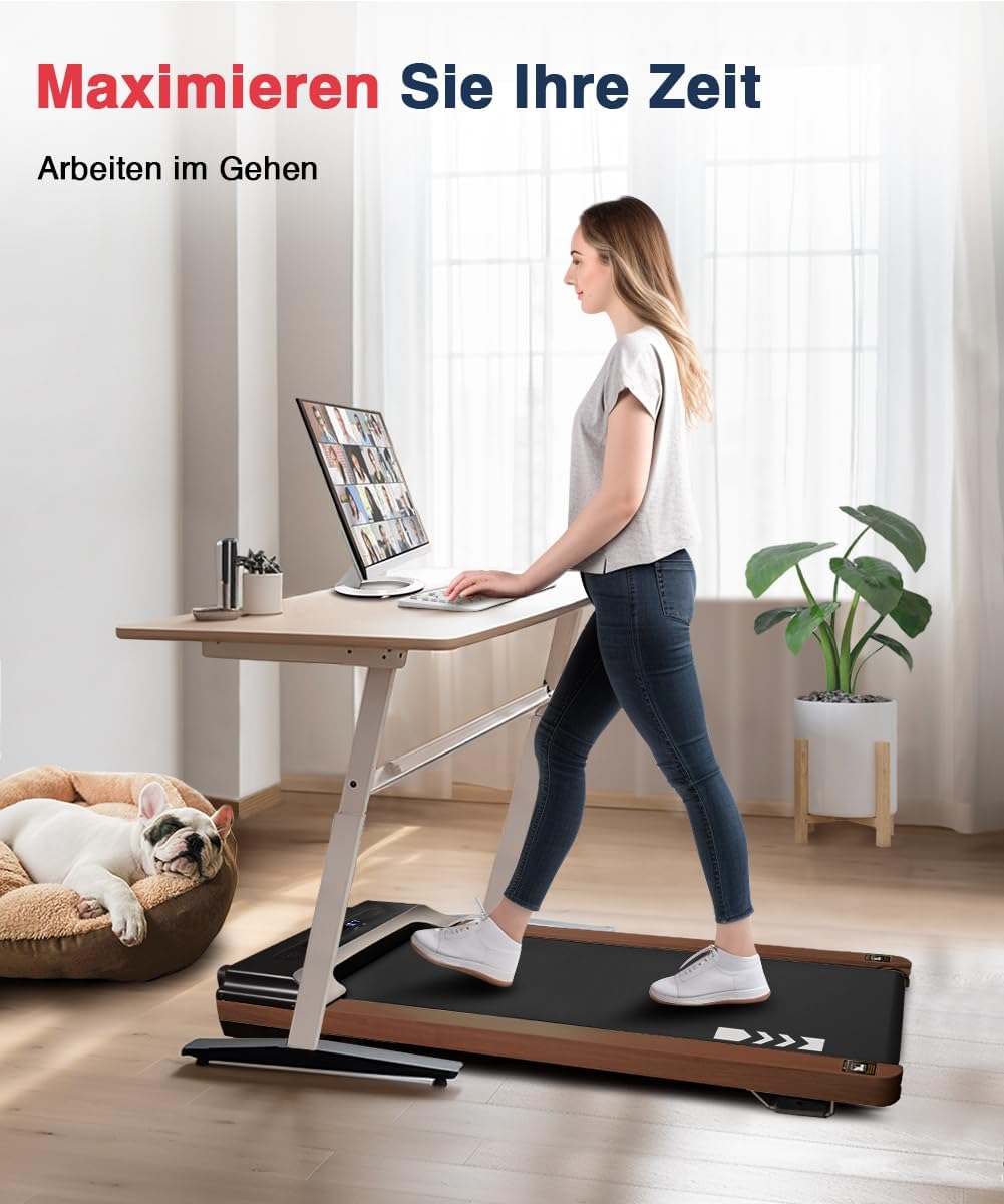 Redliro Walking Pad, Holz Laufband für Zuhause mit Fernbedienung, Kompaktes und leises Laufband Schreibtisch für Zuhause/Büro keine Installation 1-6km/h