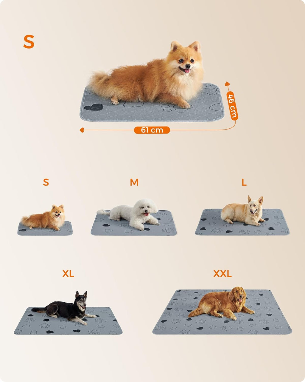 Feandrea Welpen-Unterlagen waschbar, Wiederverwendbare Matten für Hunde, 152 x 122 cm, 2er Set, XL, Hundetoilette, auslaufsicher, rutschfest, super saugfhig, Katzen, Kaninchen, grau PTD048G01