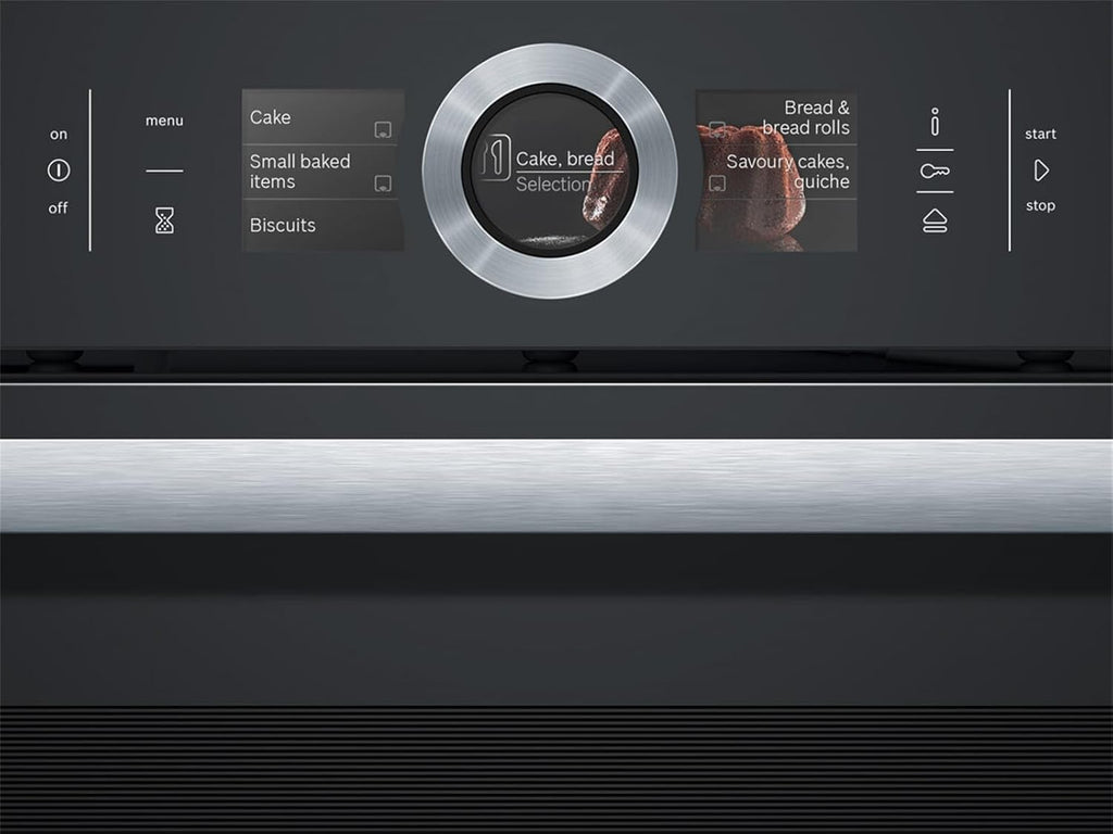 Bosch HMG7361B1, Serie 8 Forno da incasso intelligente con funzione microonde, 60 x 60 cm, Made in Germany, Nero, Air Fry, Anello di controllo digitale, Display touch, Programmi automatici, Supporto per la pulizia