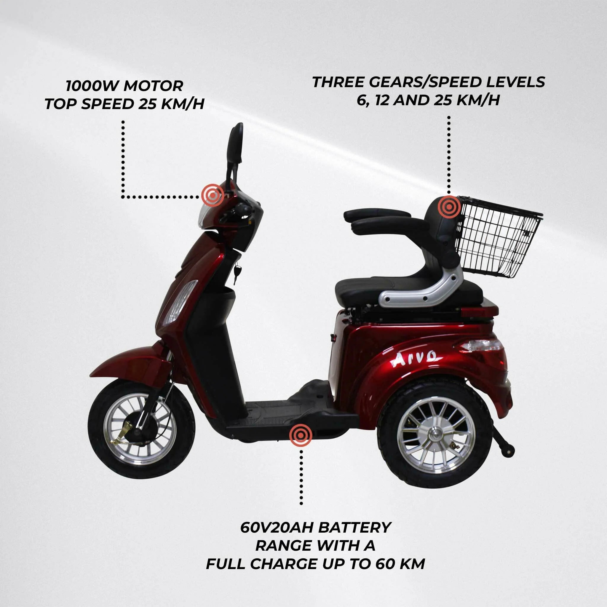 Arvo Scooter per anziani P300 Rosso