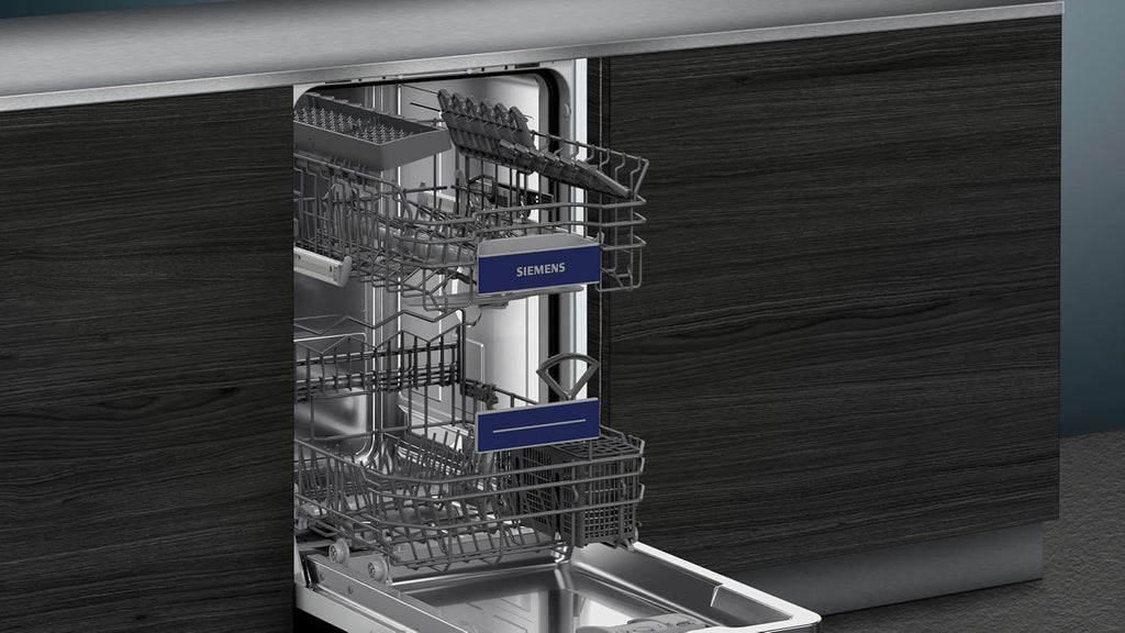 Siemens SR65YX08ME, iQ500 Lavastoviglie smart a scomparsa totale, larghezza 45 cm, cassetto portaposate, Zeolith, extra silenziosa, aquaStop, apertura automatica della porta a fine programma, varioSpeed, illuminazione interna